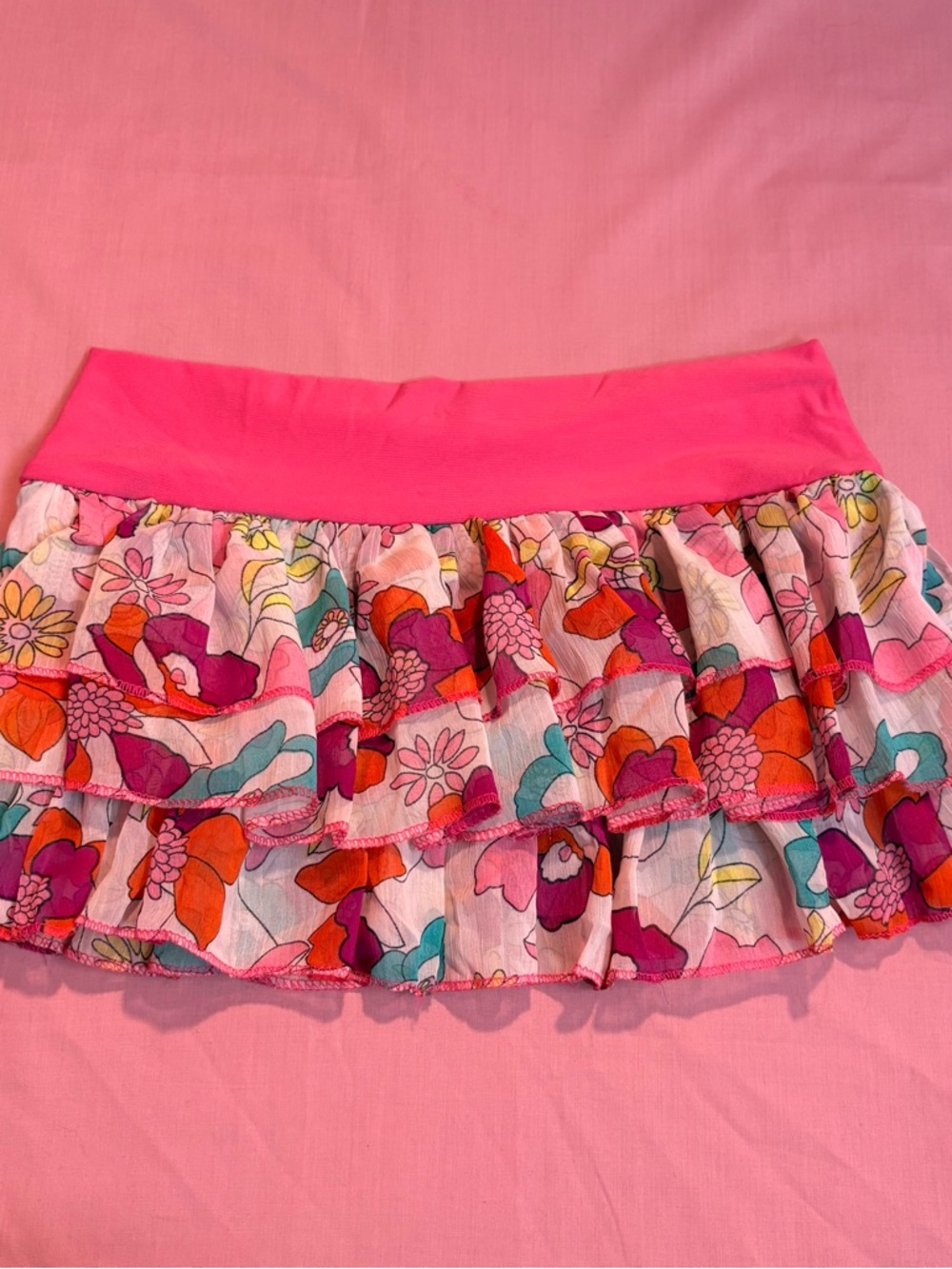 Floral Ruffle swim Skirt with Hot Pink Waistband